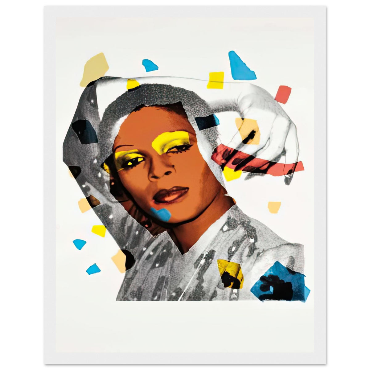 Andy Warhol framed print depicting areas of saturated colour and loose, sometimes deliberately displaced contours interact with the sitter’s photographic likeness; The Ladies and Gentlemen project portrays transgender women and drag performers from New York, including, white frame, 27x35 cm / 11x14″
