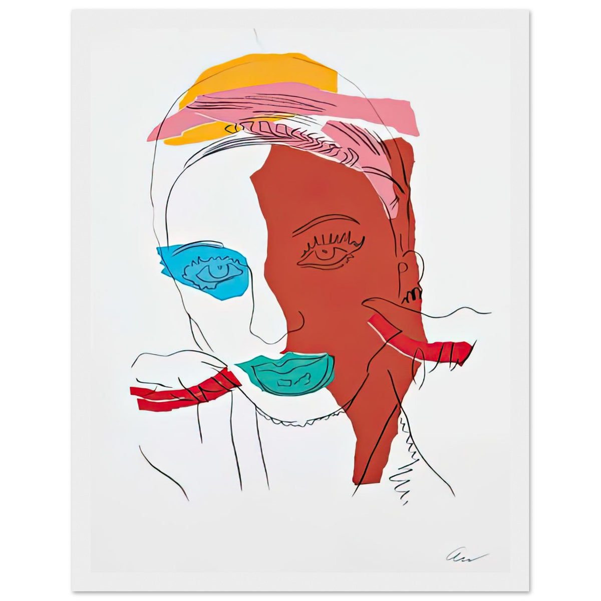 Andy Warhol framed print depicting areas of saturated colour and loose, sometimes deliberately displaced contours interact with the sitter’s photographic likeness; The Ladies and Gentlemen project portrays transgender women and drag performers from New York, including, white frame, 27x35 cm / 11x14″