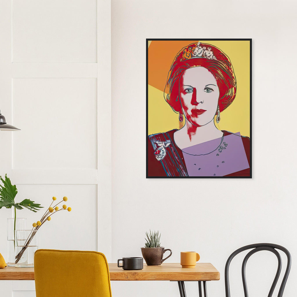 Andy Warhol framed print depicting this work depicts Queen Beatrix of the Netherlands; The Reigning Queens portfolio presented four women who held ruling power in their own right: Elizabeth