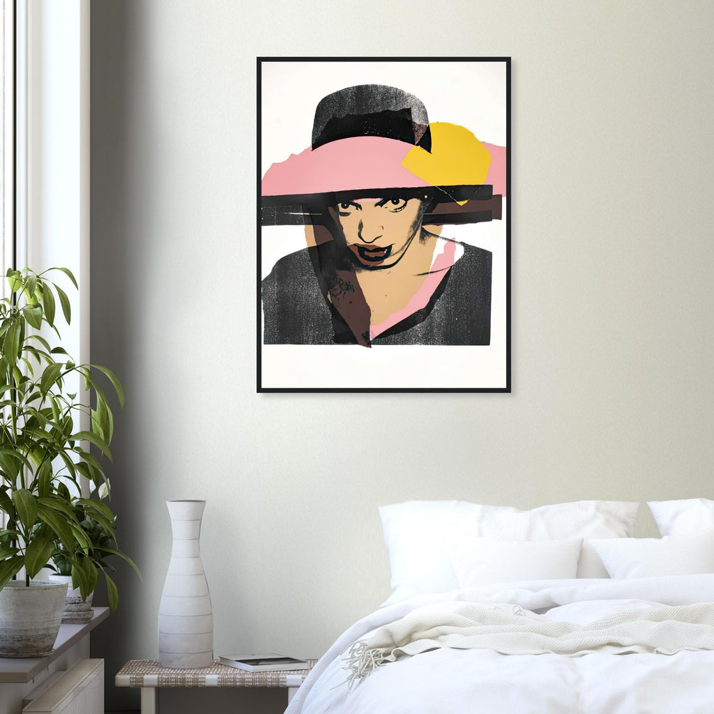 Andy Warhol framed print depicting areas of saturated colour and loose, sometimes deliberately displaced contours interact with the sitter’s photographic likeness; The Ladies and Gentlemen project portrays transgender women and drag performers from New York, including