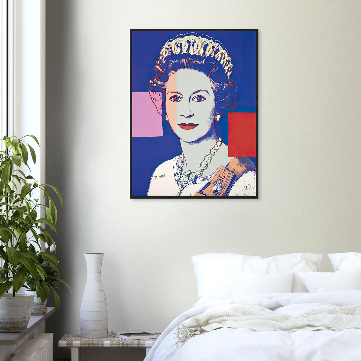 Andy Warhol framed print depicting this work depicts Queen Elizabeth II of the United Kingdom; The Reigning Queens portfolio presented four women who held ruling power in their own right: Elizabeth