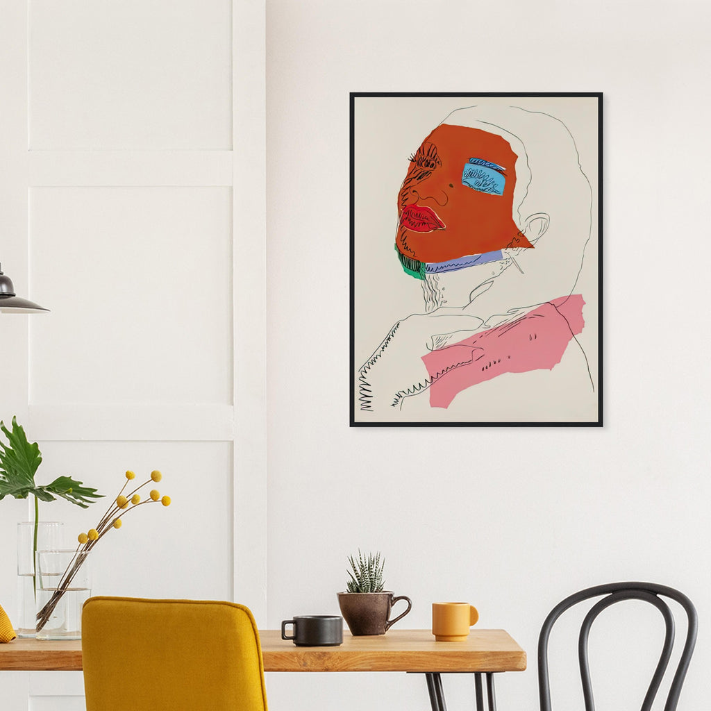 Andy Warhol framed print depicting areas of saturated colour and loose, sometimes deliberately displaced contours interact with the sitter’s photographic likeness; The Ladies and Gentlemen project portrays transgender women and drag performers from New York, including